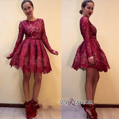 Short Burgundy Long-Sleeves A-line Lace Sexy Homecoming Dress UKes UK_2