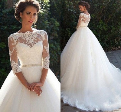 Half-Long-Sleeves Gown Lace Fall Elegant Ball Wedding Dresses UK BA3678_2