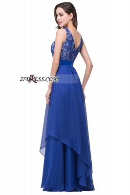 Delicate Chiffon Jewel Neck Lace Royal Blue A-line Prom Dress_7