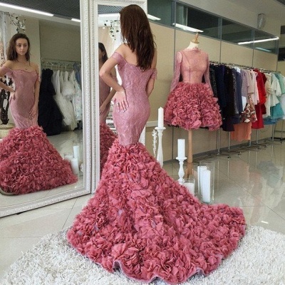 Gorgeous Off-the-shoulder Lace Prom Dress UKes UK Mermaid Ruffles Party Gowns_3
