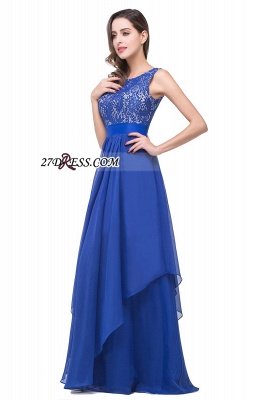 Delicate Chiffon Jewel Neck Lace Royal Blue A-line Prom Dress_6