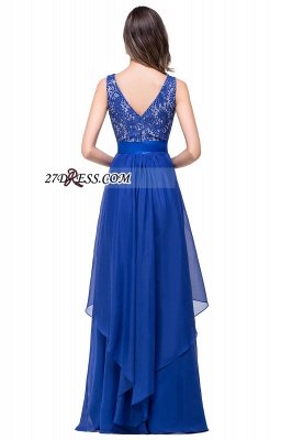 Delicate Chiffon Jewel Neck Lace Royal Blue A-line Prom Dress_5