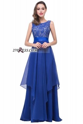 Delicate Chiffon Jewel Neck Lace Royal Blue A-line Prom Dress_1