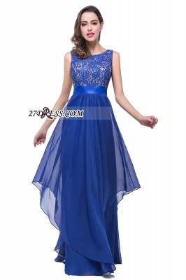 Delicate Chiffon Jewel Neck Lace Royal Blue A-line Prom Dress_3