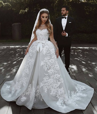 Glamorous Lace Wedding Dresses UK With Bows Sweetheart Sleeveless Over-Skirt Bridal Gowns_3