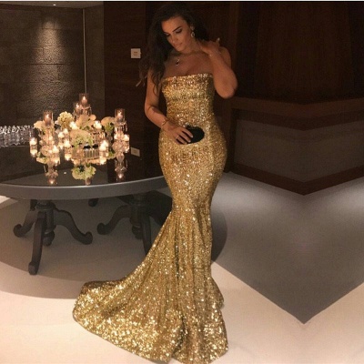 Luxury Strapless Mermaid Evening Dress UK Long Glitter Sequins Prom Dress_5