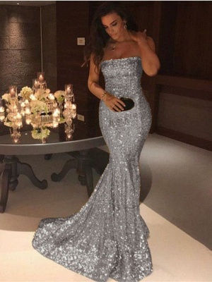 Luxury Strapless Mermaid Evening Dress UK Long Glitter Sequins Prom Dress_4