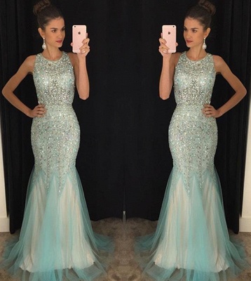 Luxury Crystals Mermaid Jewel Prom Dress UK Sleeveless Sweep Train AP0 BA7309_3