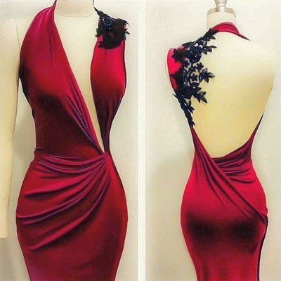 Elegant Red Black Lace Appliques Bodycon Sleeveless Prom Dress UK BA7869_3