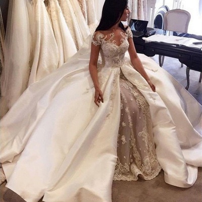 Gorgeous Ball Gown Lace Appliques Wedding Dress Short Sleeve Illusion LP076_2