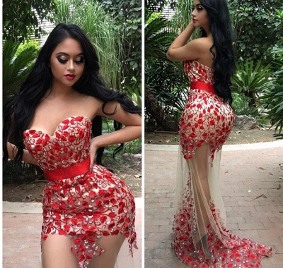 Elegant Red Sweetheart Prom Dress UK Mermaid Crystal Party Gowns_3