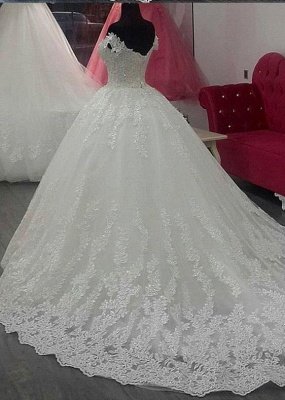Short Sleeve A-Line Applique Lace Off-the-Shoulder Wedding Dress_2