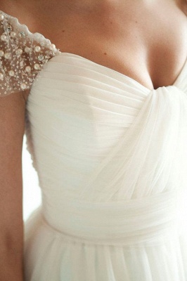Chic A-Line Cap Sleeves Wedding Dresses UK Simple Tulle Sleeveless Bridal Gowns_5