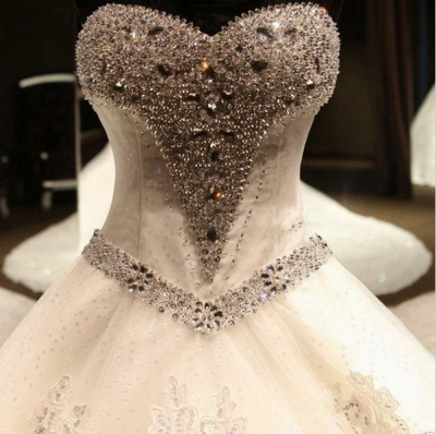 Glamorous Ball Gown Wedding Dresses UK Sweetheart Neck Crystals Lace-up Back Cathedral Train Bridal Gowns_4
