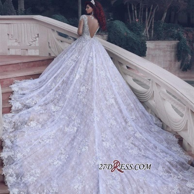Glamorous Muslim Lace Beads Sheer Cathedral-Train Crystal Vintage Wedding Dress BA6920_1