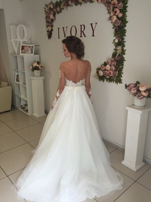 Elegant A-line Long Sleeves Wedding Dresss Applique Tulle_4