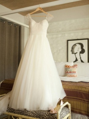 Chic A-Line Cap Sleeves Wedding Dresses UK Simple Tulle Sleeveless Bridal Gowns_1