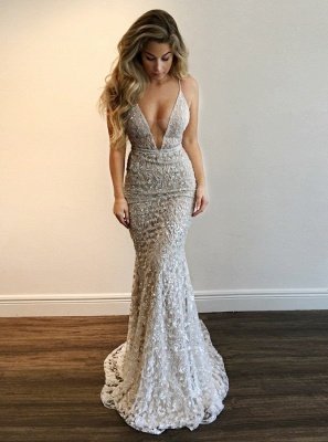 Luxury V-Neck Prom Dress UK | Lace Mermaid Evening Gowns BA9393_1
