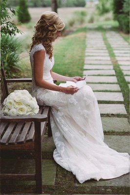 Elegant Lace Appliques Wedding Dress Button Zipper Back Straps BA4624_2