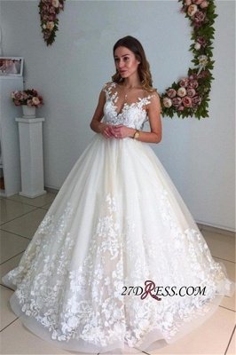 Appliques Court-Trian Backless A-Line Lace Floor-Length Wedding Dress CC0024_3