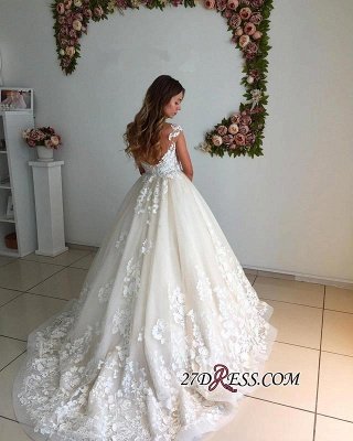 Appliques Court-Trian Backless A-Line Lace Floor-Length Wedding Dress CC0024_1