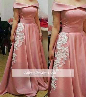 Glamorous Pink Off-the-Shoulder Party Gowns A-Line Appliques Prom Dress_3