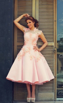 Lovely High Neck Cap Sleeve Prom Dress UK Pink With Flowers_1