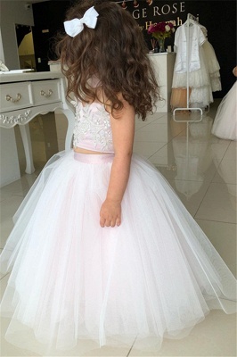 Flower Lovely Two-Pieces Sweetheart Tulle Pink Appliques Girl Dresses_4