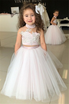 Flower Lovely Two-Pieces Sweetheart Tulle Pink Appliques Girl Dresses_2