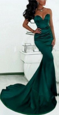 Luxury Sweetheart Mermaid Prom Dress UK Dark Green With Train_2