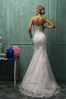 Elegant Strapless Sleeveless Lace Sexy Mermaid Wedding Dress Detachable Half-sleeve_2