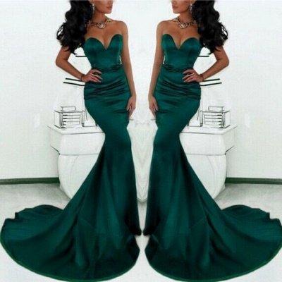 Luxury Sweetheart Mermaid Prom Dress UK Dark Green With Train_1