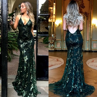 Green Sequins Prom Dress UK | Mermaid Evening Gowns Backless_2