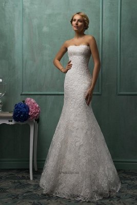 Elegant Strapless Sleeveless Lace Sexy Mermaid Wedding Dress Detachable Half-sleeve_1