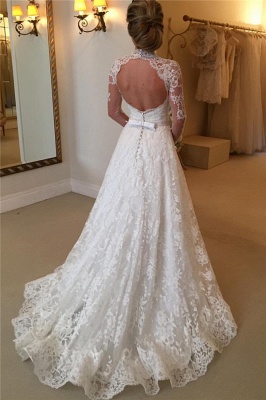Elegant Lace A-line Wedding Dress Long Sleeve High Neck_3