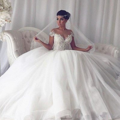 Elegant Ball Gown Sleeveless Wedding Dresses UK Off-the-Shoulder  V-Neck Bridal Gowns_3