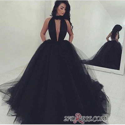 Luxury Tulle V-Neck Ball-Gown Black Prom Dress UK BA4184_1