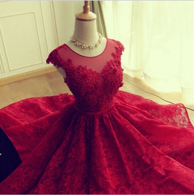 Delicate Red Lace Appliques Homecoming Dress UK Mini Cap Sleeve_4
