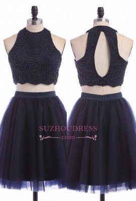 Sleeveless Mini Elegant Two-Piece Zipper Jewel Homecoming Dress UK_1