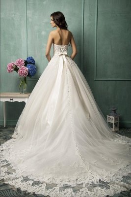 Elegant Sweetheart Sleeveless Tulle Wedding Dress With Lace Appliques Bow_3