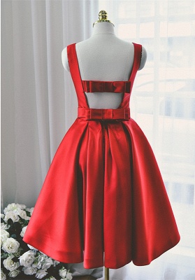 Bateau Red Short Homecoming Dress with Bowknot_2