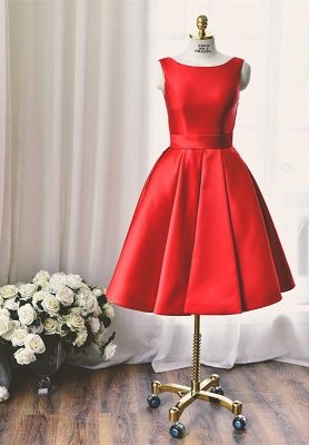 Bateau Red Short Homecoming Dress with Bowknot_1