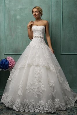 Elegant Sweetheart Sleeveless Tulle Wedding Dress With Lace Appliques Bow_4