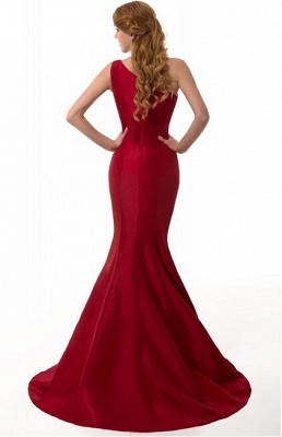 Elegant Burgundy One Shoulder Mermaid Prom Dress UK With Train_6