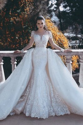 Elegant Long Sleeve Lace Wedding Dress Sexy Mermaid On Sale_1