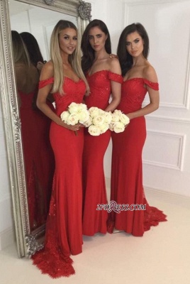 Delicate Zipper Off-the-shoulder Red Sequined Mermaid Bridesmaid Dress UK cc0003_1