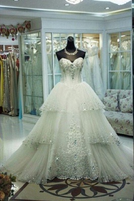 Elegant Three Layers Tulle Wedding Dress Sequins Beadss_1