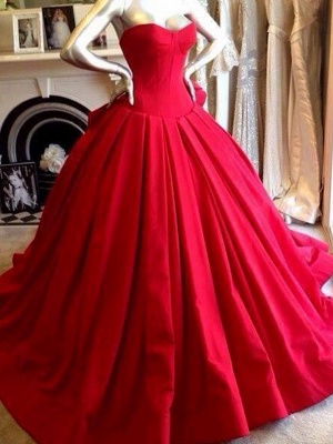 Sweetheart Red Wedding Dress Ball Gown Floor Length Sleeveless bridal Gowns_1