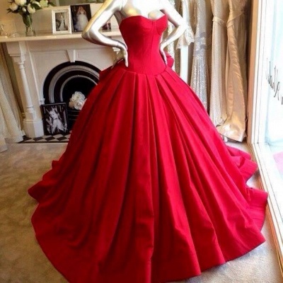 Sweetheart Red Wedding Dress Ball Gown Floor Length Sleeveless bridal Gowns_2