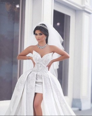 Delicate Sweetheart Beadss Wedding Dresses UK Hi-Lo Bridal Wear_3